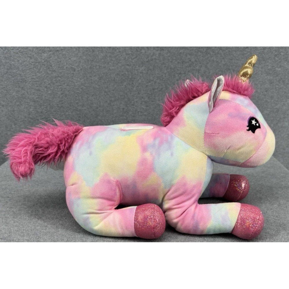Unicorn Plush Coin Bank Pastel Rainbow Pink Glitter Hooves‎ 18" Your Zone